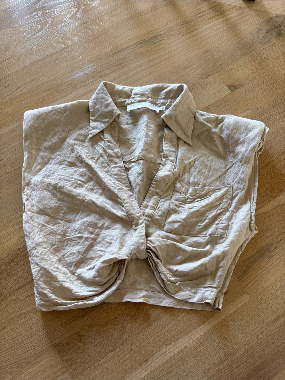 Astr Beige Tie-Front Crop Top